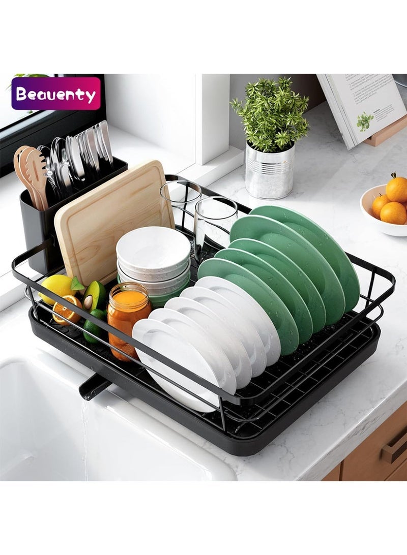 Beauenty Dish Drying Rack for Kitchen Counter, Stainless Steel Sink Organization and Storage Essentials with Cutlery Holder, Home and Appartment Decor, 30.5x40.5cm, Black - Image 1
